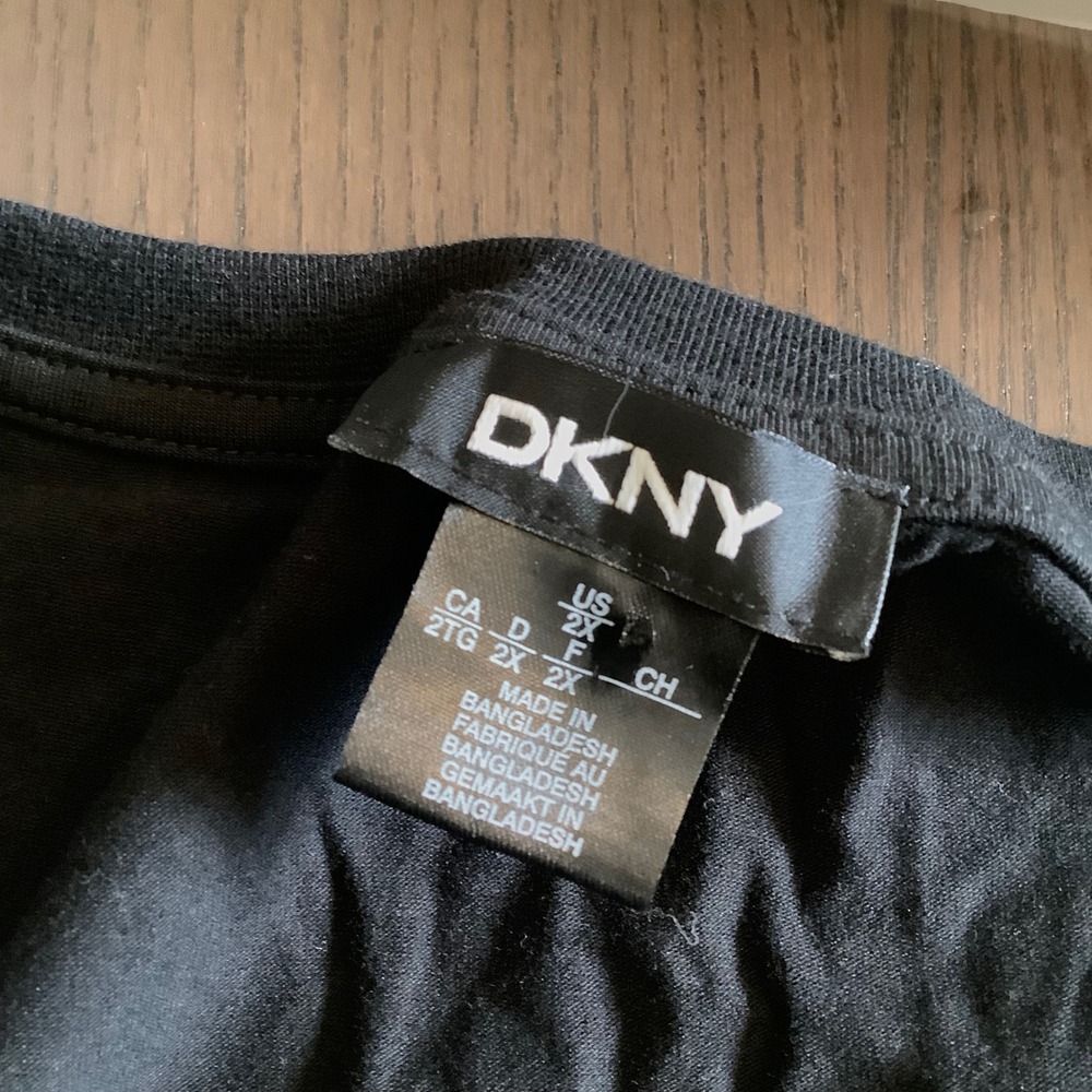 DKNY Womens Black Gold Sequin Logo T-Shirt Dress Size 2X Plus Short Sleeve Shift - Picture 4 of 10